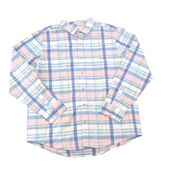 Gymboree Cotton Pastel Pink Blue Button Up Long Sleeve Plaid Shirt Size Medium - Picture 1 of 9